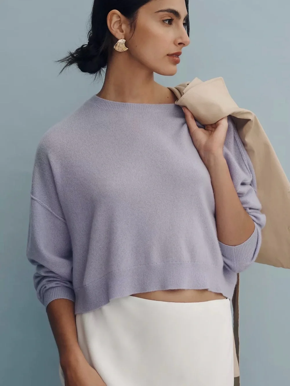 Anthropologie Pilcro Alani Cashmere Sweater Lavender Cropped Crewneck Sz M